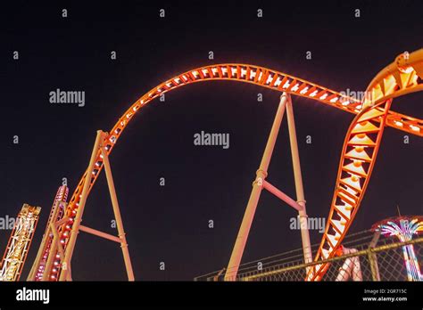 Night Image Of The Thunderbolt Roller Coaster At Luna Parkconey Island