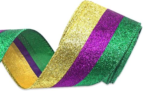 Hying Mardi Gras Ribbons For Wreath Bows Glitter Gold Purple Green