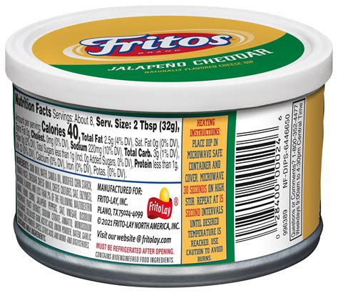 Fritos Jalapeno Cheddar Naturally Flavored Cheese Dip Can 9 Oz