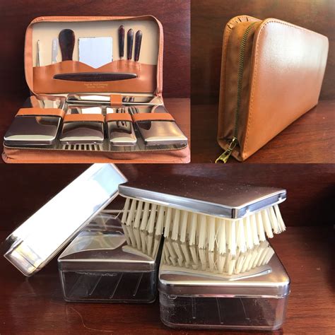 Vintage Mens Shaving Kit Travel Shaving Grooming Kit Vintage Leather