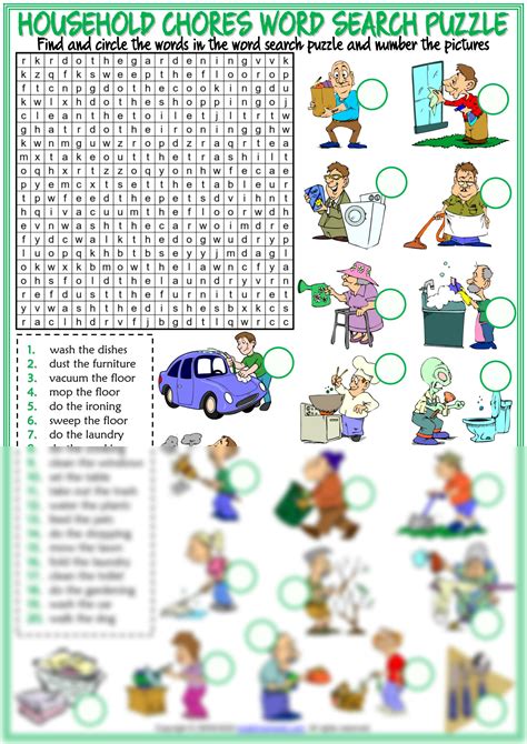 Solution Household Chores Vocabulary Esl Word Search Puzzle Worksheet