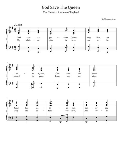 God Save The Queen For Easy Piano With Lyrics Arr Poon By Thomas