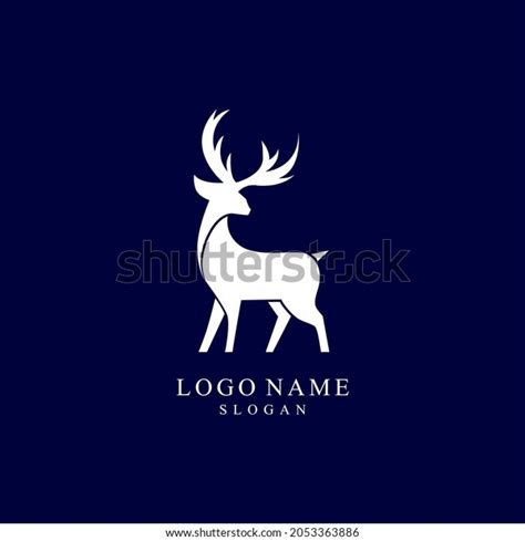 Deer Logo White Silhouette Blue Background Stock Vector Royalty Free