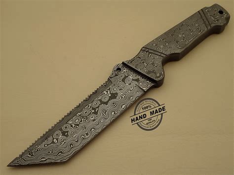 Full Damascus Tracker Knife Custom Handmade Damascus Steel Knife