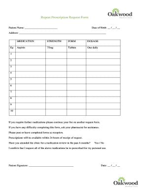 Fillable Online Repeat Prescription Request Form Fax Email Print