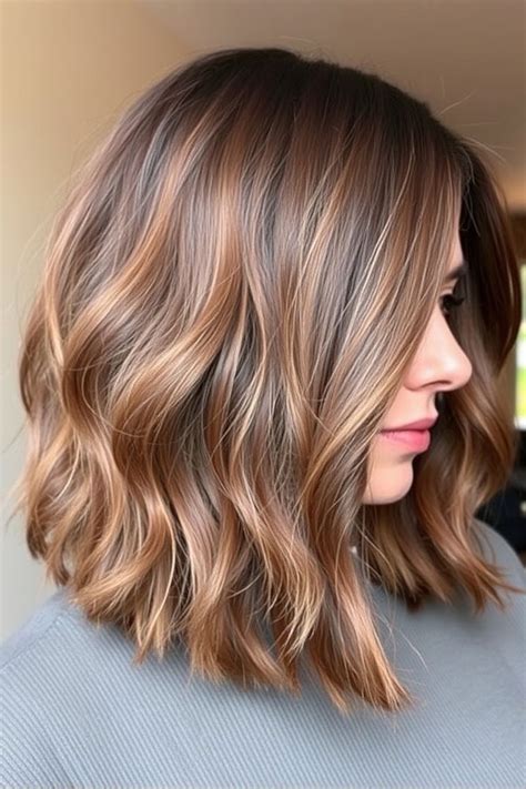 Wavy Lob Haircuts For Effortless Glamour Warm Chestnut Waves