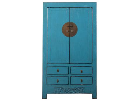 Armoire De Mariage Chinoise Ancienne Bleu Haute Brillance