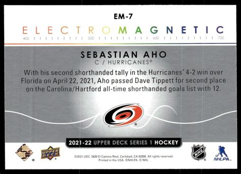 2021 22 Upper Deck Electromagnetic Sebastian Aho Carolina Hurricanes