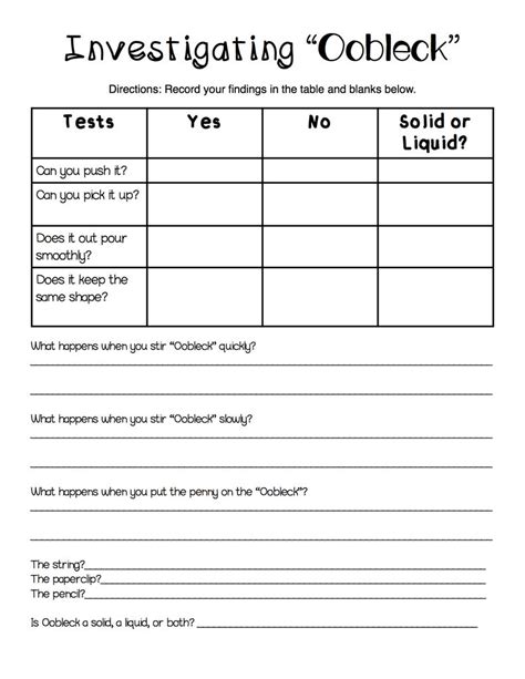 Oobleck Lab Worksheet