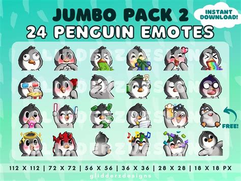 Penguin Twitch Emote Jumbo Pack 2 Penguin Emotes 24 Penguin Emotes For