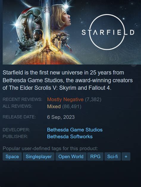 Hype - Platform - Starfield has 'Mixed' reviews on Steam (Up: 'Recent ...