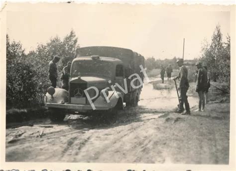 Foto Wk Ii Wehrmacht Soldaten Vormarsch Lkw Konvoi Matsch Piste Kennung