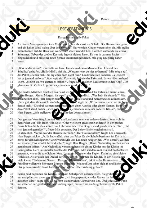 Leseverständnis 4.Klasse_Text mit Aufgaben – Unterrichtsmaterial im