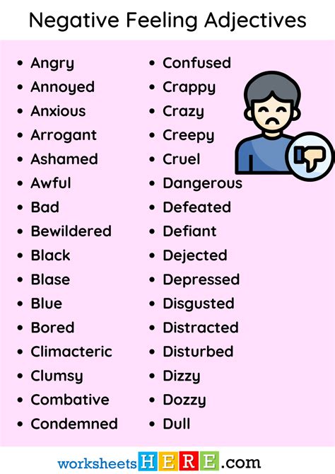 Negative Feeling Adjectives List in English PDF Worksheet For Students ...