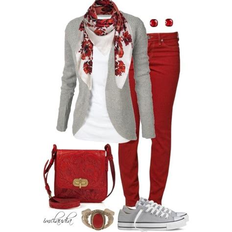 Grey and Red outfit Women | Dresses Images 2022