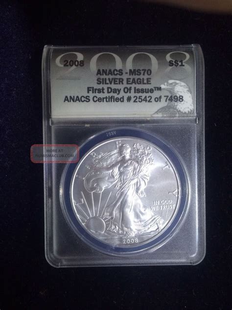 Anacs Ms70 2008 Silver Eagle First Day Of Issue