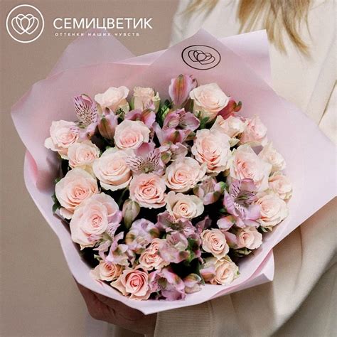 Букет из 25 розовых роз 40 см (Кения) и 7 альстромерий в розовых тонах ...
