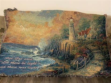 Vintage Thomas Kinkade Lighthouse Blanket 66 X 50 Ebay