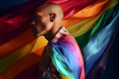 Premium AI Image Expressive Pride Photo Of A Gay Man With A Rainbow Flag Pride Month