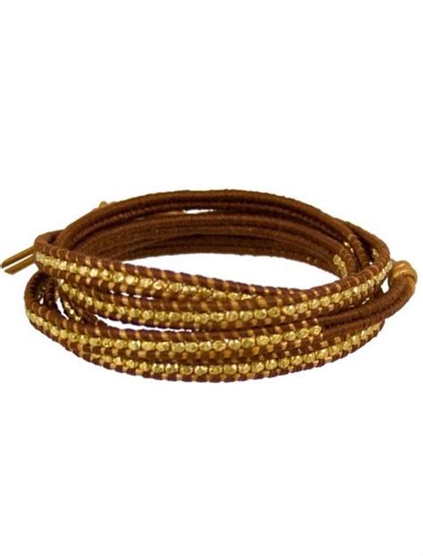 Chan Luu Jewelry Gold Nugget And Indian Sun Leather Wrap Bracelet