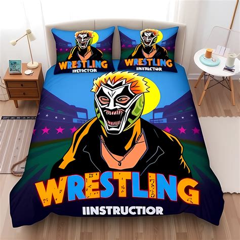 Vibrant 3-Piece Wrestling Duvet Cover Set with Lucha Libre Mask Design