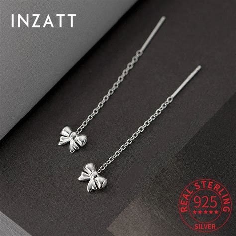 INZATT Prawdziwe 925 Srebro Bowknot Kr Tki A Cuszek Tassel Stadniny