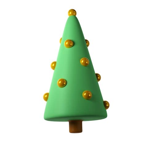 3d lindo árbol de navidad juguete icono con bola de oro render