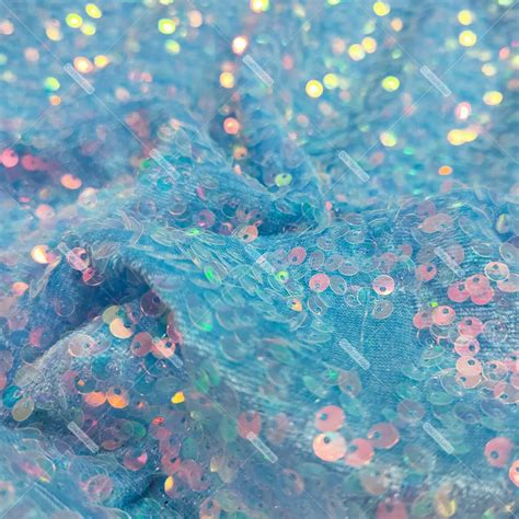 Cool Aqua Iridescent 5mm Sequins Velvet Dress Fabric Oneyard