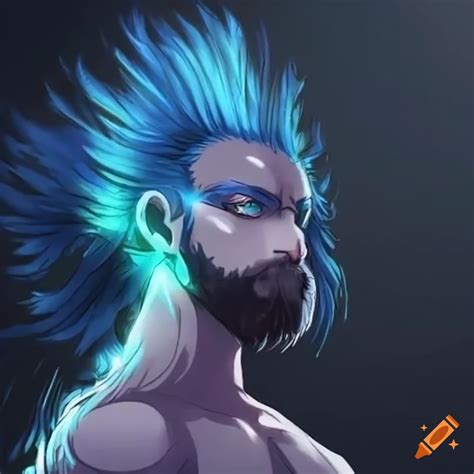 anime character  mohawk beard  blue energy flowing