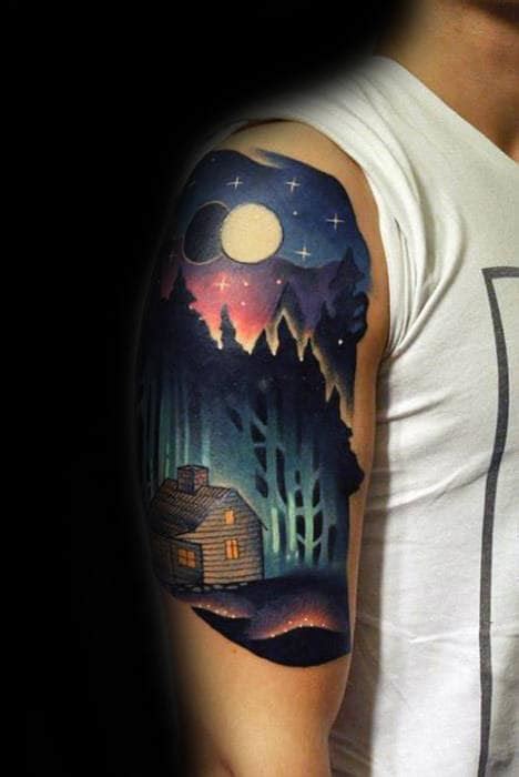 40 Log Cabin Tattoo Designs For Men - Dwelling Ink Ideas