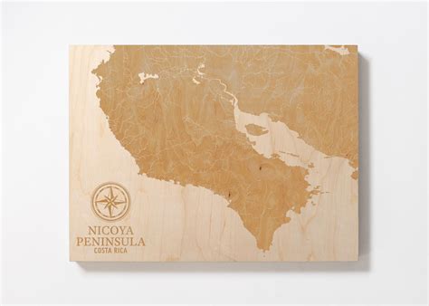 Nicoya Peninsula Costa Rica Map Engraved Wood Coastal Chart | Etsy