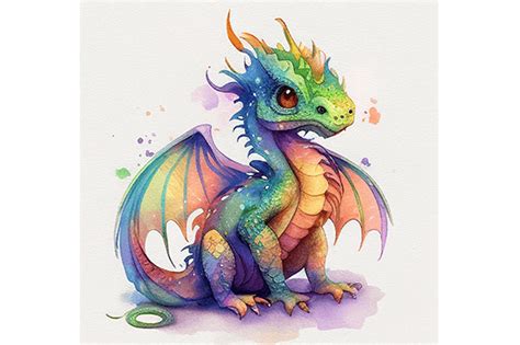 Colorful Dragon Watercolor Png Clipart Graphic By Wangtemplates