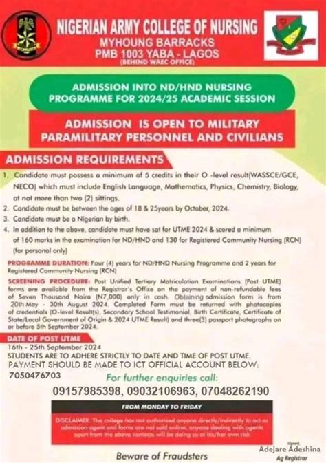 Nigerian Army College Of Nursing Yaba Lagos Opens Admission For New