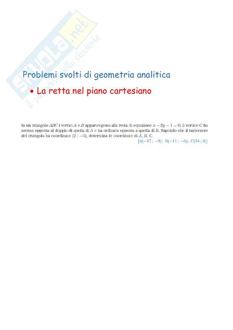 Geometria Analitica Esercizi Svolti La Retta La Parabola