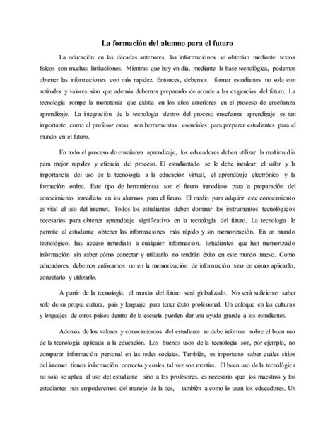 Ensayo La Formacion Del Alumno Para El Futuro PDF