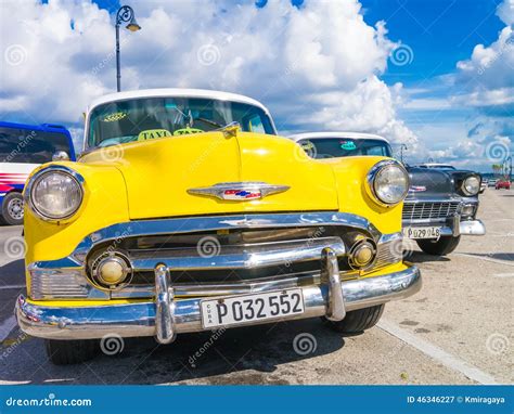 Colorful Yellow Vintage Car In Havana Editorial Photography Image Of