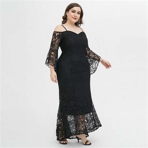 Plus Size Prom Dresses Black Lace Evening Gown With Sleeves Apricus