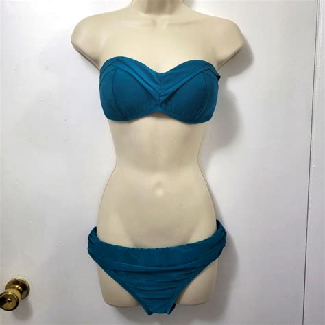 La Blanca Teal Island Goddess Bikini Shirred Band Hip Gem