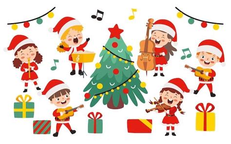 Premium Vector Children Playing Music In Christmas Costume