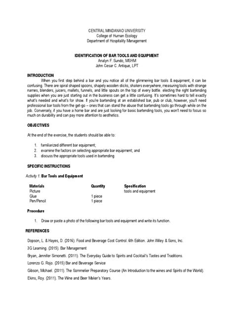 Identification of Bar Tools and Equipment | PDF | Drink | Food And Drink