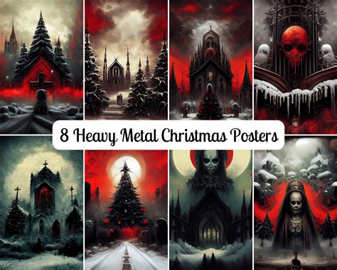 8 Heavy Metal Horror Christmas Art Print, Printable Wall Art Card ...