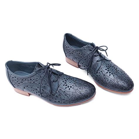 Mona Flying Women S Leather Perforated Lace Up Saddle Oxfords Brogue