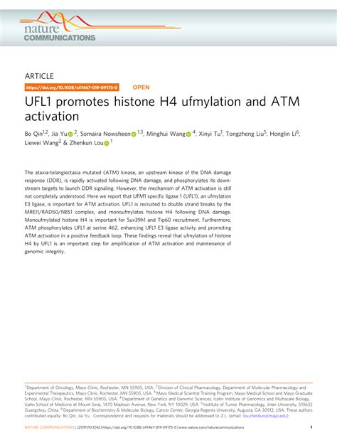 Pdf Ufl Promotes Histone H Ufmylation And Atm Activation