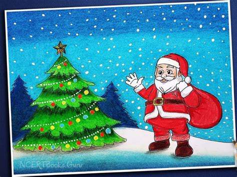 Christmas Tree Drawing with Santa claus gifts | Easy Drawing of Xmas tree