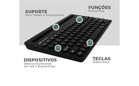 C3TECH Teclado K BT200BK sem fio Preto Conexão bluetooth alterna