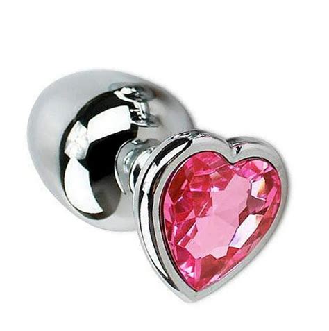 Plug Anal Cromado em Formato Coração Tamanho P Mega Import Pink
