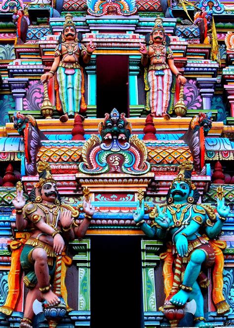 colorful sculptures  vadapalani murugan temple colorful indian