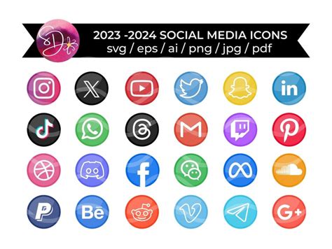 2023 Social Media SVG Social Media Icon Pack Web Icons PNG Web Logo Latest Social Icon Png Web ...