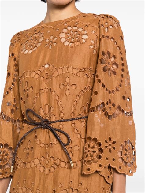 Zimmermann Pop Broderie Anglaise Midi Dress Brown Farfetch