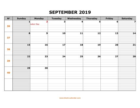 September 2019 Calendar Free Printable Monthly Calendars
